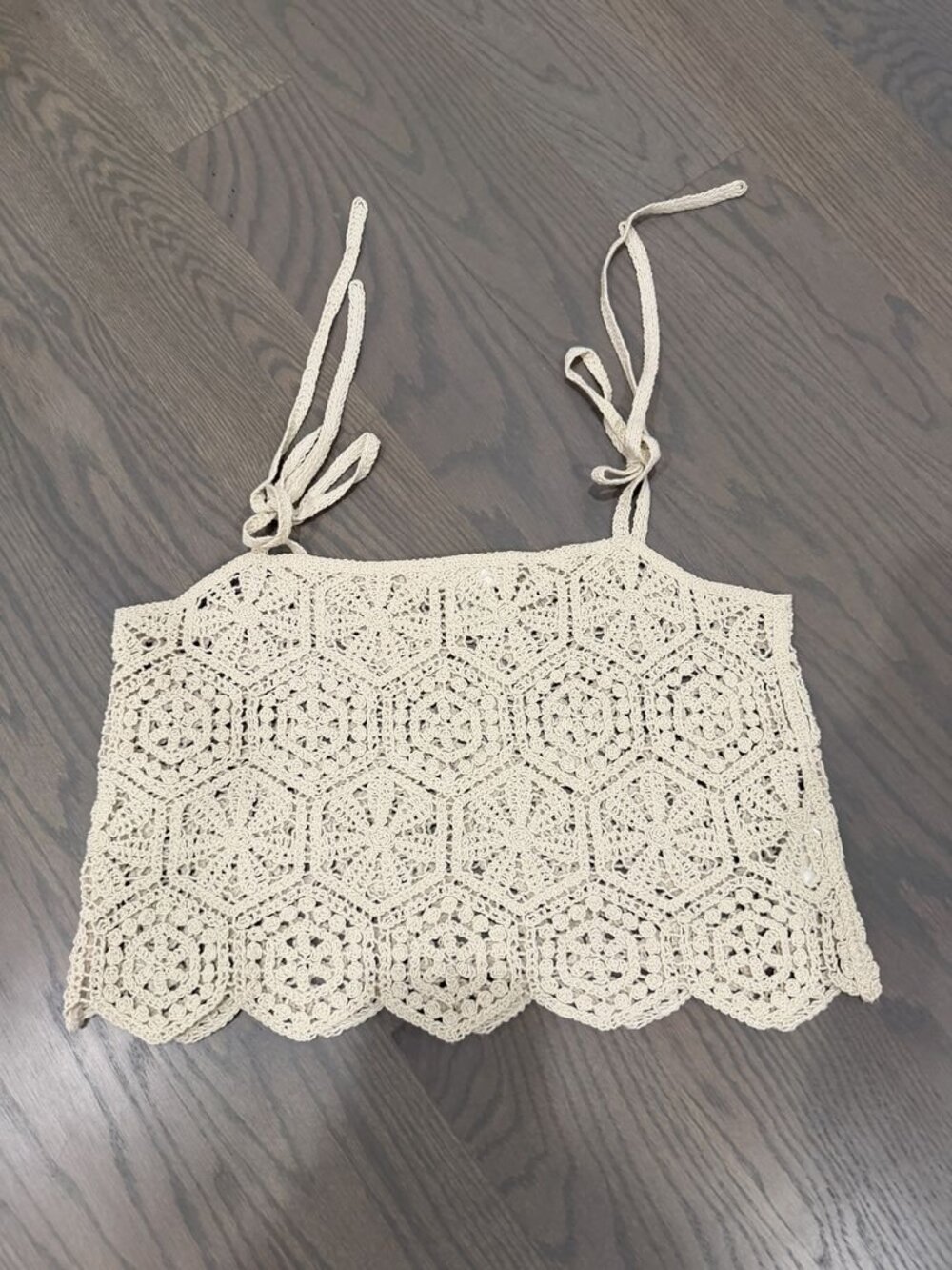 H&M Cream Crochet Tie-Strap Crop Top — Off-White